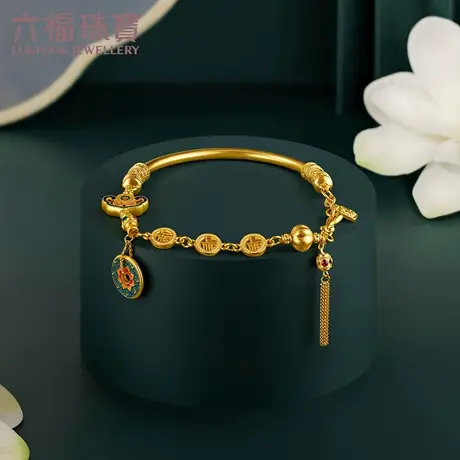 六福珠宝福满传家黄金手链女款足金挂坠珐琅工艺计价F63TBGB0103图片