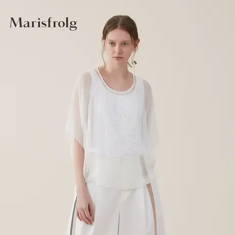 【重磅真丝】玛丝菲尔真丝夏季新款女装白色两件套桑蚕丝T恤商品大图