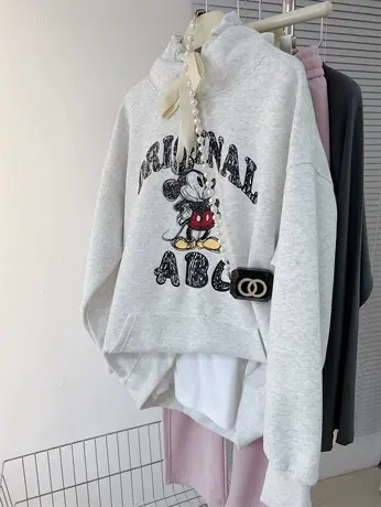 2024春季女装新款趣味卡通帽衫大版中长款连帽包臀OVER SIZE卫衣商品大图