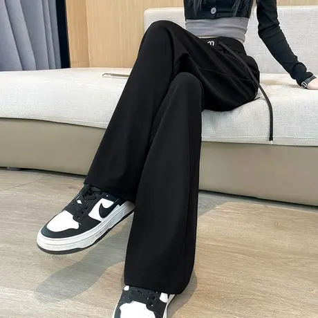 黑色窄版阔腿裤女2024春秋新款高腰显瘦宽松垂感直筒百搭拖地长裤图片