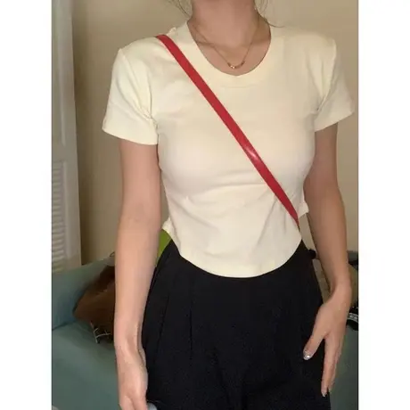 小个子短款半袖T恤女士夏装洋气韩版修身纯棉打底衫辣妹紧身上衣商品大图