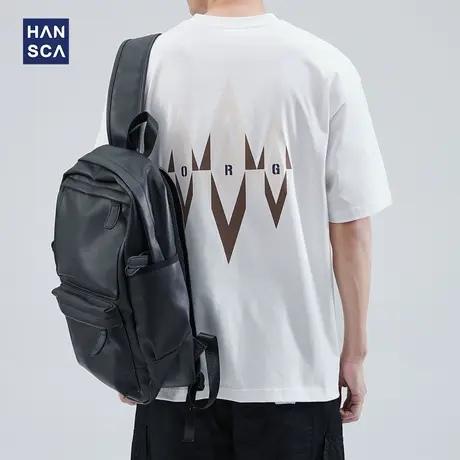 hansca 230g重磅短袖T恤男纯棉夏季圆领宽松休闲设计感印花上衣服商品大图