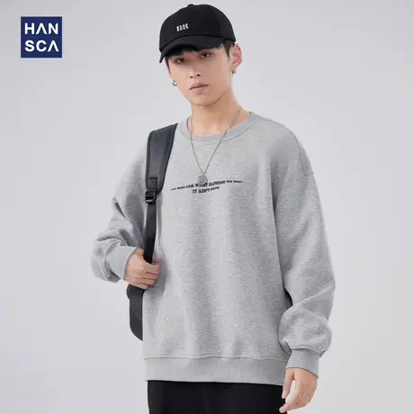 hansca美式复古卫衣男2023新款秋冬款圆领上衣重磅潮牌青少年外套商品大图