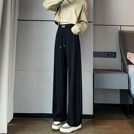 黑色窄版阔腿裤女春秋款直筒裤2024新款高腰显瘦百搭宽松休闲裤子商品大图