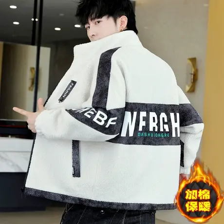 潮牌加棉加厚棉衣男冬季学生颗粒绒帅气棉服羊羔毛绒外套保暖冬装商品大图