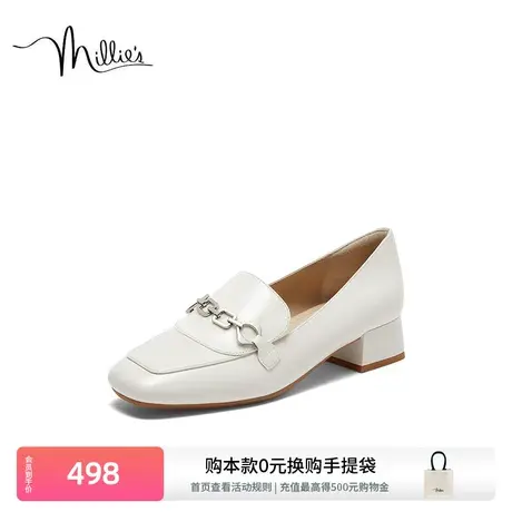 妙丽粗跟豆豆鞋春季新款妈妈鞋时尚轻奢风气质复古女单鞋LZE45CA3商品大图