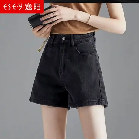 逸阳牛仔短裤女2023夏新款高腰显瘦显高宽松A字三分直筒阔腿短裤商品大图