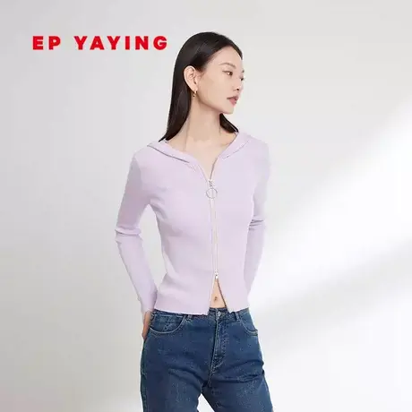 EP YAYING雅莹女装 时尚棉羊绒连帽修身针织外套 2023秋冬新9188E商品大图