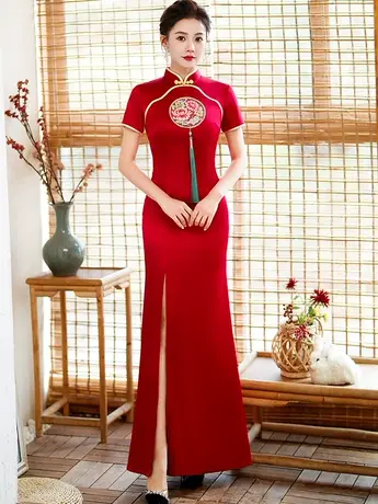 2023新款走秀改良旗袍裙高端大气年轻款宴会气质演出鱼尾晚礼服女商品大图