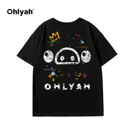 2023年夏季短袖T恤女装潮牌情侣装夏新款ins印花宽松黑色打底t恤商品大图