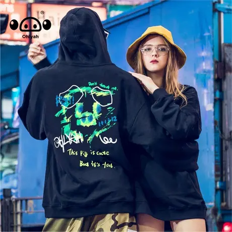 卫衣女中性国潮套头连帽春秋季ins小猪涂鸦宽松大码情侣休闲外套商品大图
