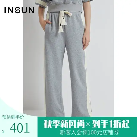 恩裳2023夏款新款经典灰舒适柔软挺括有型休闲直筒阔腿裤图片