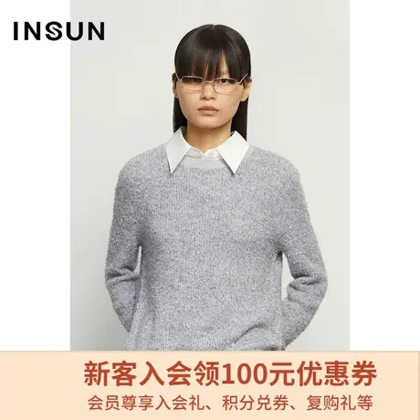 恩裳商场同款冬季时尚衣口拼接宽松休闲百搭毛针织衫商品大图