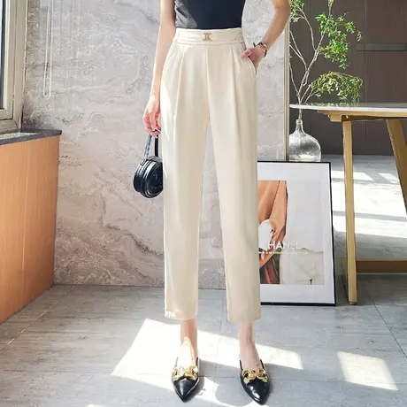 冰丝西装裤高腰哈伦裤女夏季2023新款休闲裤韩版显瘦九分裤小脚裤商品大图