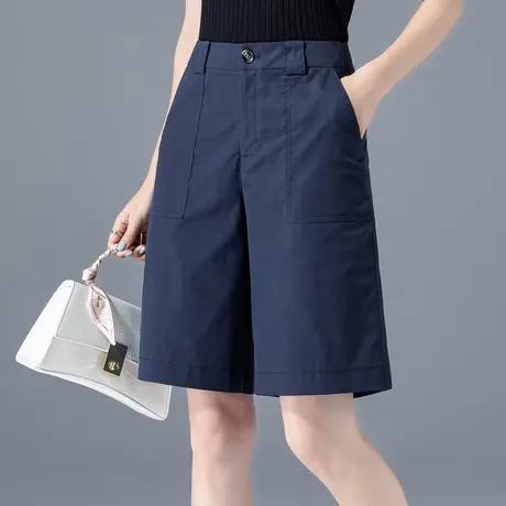 藏青色短裤女夏季薄款天丝5分裤2023年新款五分裤女夏a字阔腿中裤商品大图