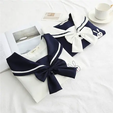 春季新款女生校园风蝴蝶结海军领刺绣日系jk制服衬衫水手服学院风商品大图