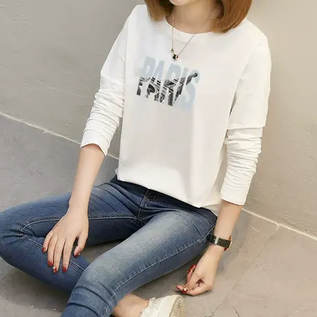 2件69元】纯棉长袖t恤女宽松内搭2023春装新款大码体恤打底衫上衣图片