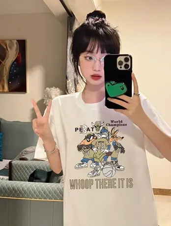 大码白色t恤女短袖小个子体恤ins潮宽松日系百搭学生可爱上衣服商品大图