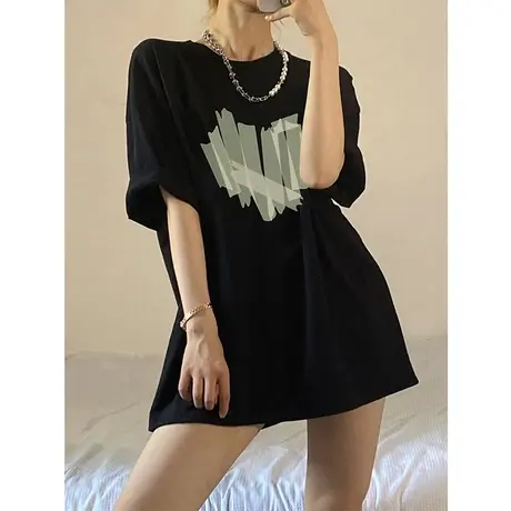 重磅纯棉短袖t恤女春季潮ins复古美式小众设计宽松oversize上衣夏商品大图