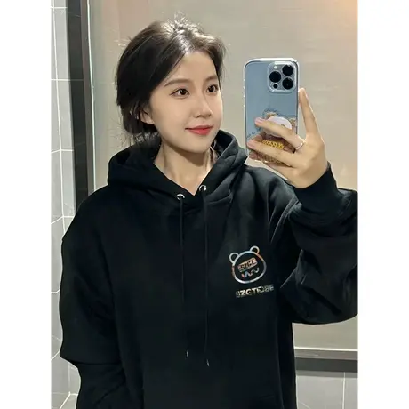 连帽卫衣女秋冬加绒加厚国潮牌vibe高级感超好看oversize外套上衣图片