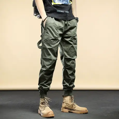 2022年秋季机车工装裤男潮牌束脚男士休闲长裤余文乐修身百搭显瘦商品大图