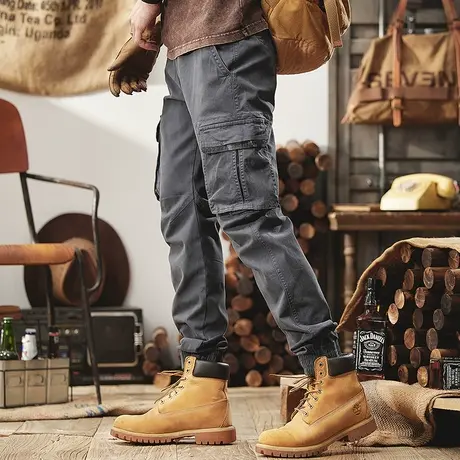 Modi Nick/摩帝尼克复古休闲男士工装裤纯棉格子面料宽松直筒束脚商品大图