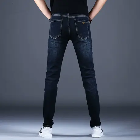 男士深蓝色牛仔裤潮牌男款高端裤子秋款2023休闲弹力百搭男裤高档图片