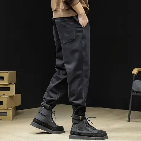 牛仔裤男秋冬男弹力宽松小直筒男裤2023新款男款黑色大码裤子秋季商品大图