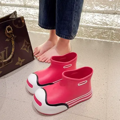 网红时尚雨天短靴子女夏外穿2023年新款防滑厚底丑萌大头马丁胶鞋商品大图