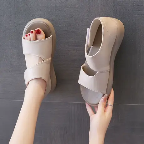 网红凉鞋女夏季外穿2023新款平底妈妈复古时尚休闲沙滩孕妇凉拖鞋商品大图