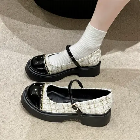 玛丽珍鞋女2023春秋季新款法式小香风温柔单鞋粗跟浅口职业小皮鞋商品大图