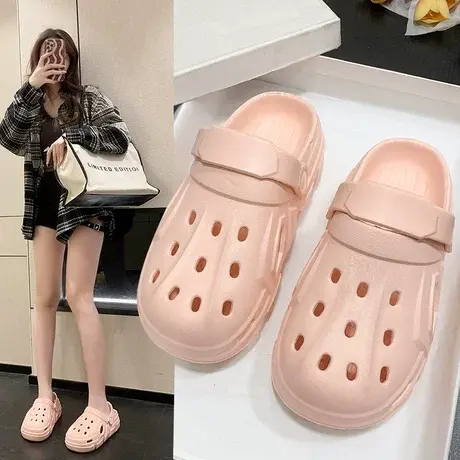 踩屎感包头半拖鞋女夏天外穿两穿新款洞洞鞋夏天软底厚底凉拖潮商品大图