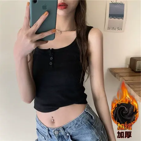 纯棉背心女内搭打底白色女士夏小吊带黑色春秋冬季加绒保暖外穿潮商品大图