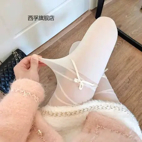 甜美!JK绑带蝴蝶结拼接白色丝袜女春夏薄黑丝袜黑色假高筒过膝袜商品大图