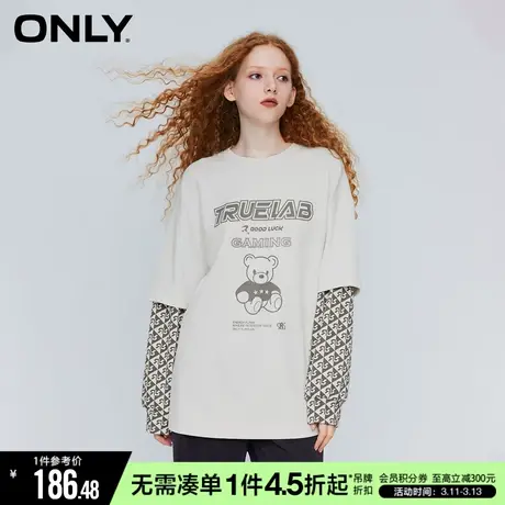 ONLY冬季潮酷百搭圆领落肩宽松假两件T恤女|123302005商品大图