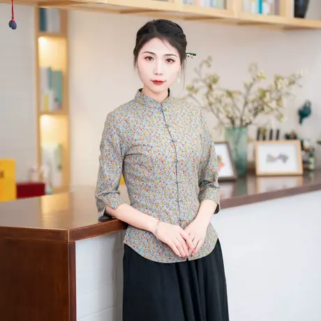 筠雅唐装女装中国风旗袍上衣2025新款御姐复古收腰茶禅服24J072商品大图