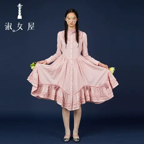淑女屋官方旗舰店2022秋冬新品奥菲莉亚系列女裙复古玫瑰花连衣裙图片