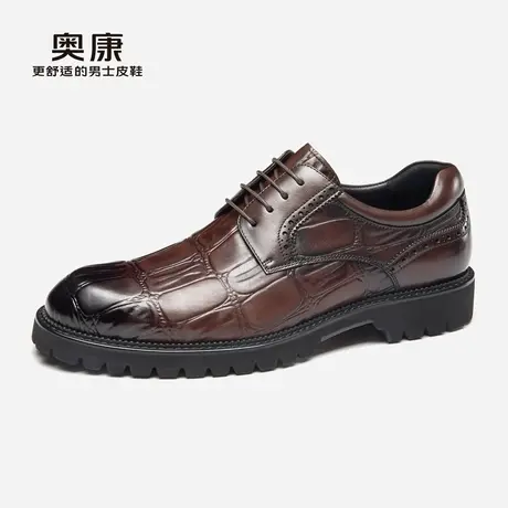奥康男鞋秋季新款男士商务正装真皮舒适耐磨纯色系带皮鞋商品大图