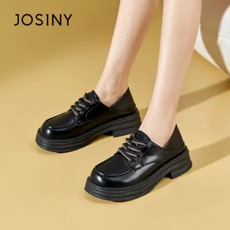 Josiny厚底小皮鞋女2023年新款春季乐福鞋英伦风粗跟单鞋黑色女鞋商品大图