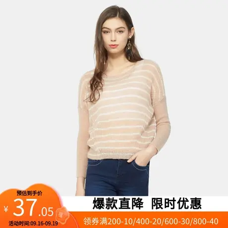 艾格秋女装韩版羊毛宽松薄款条纹针织衫W67商品大图