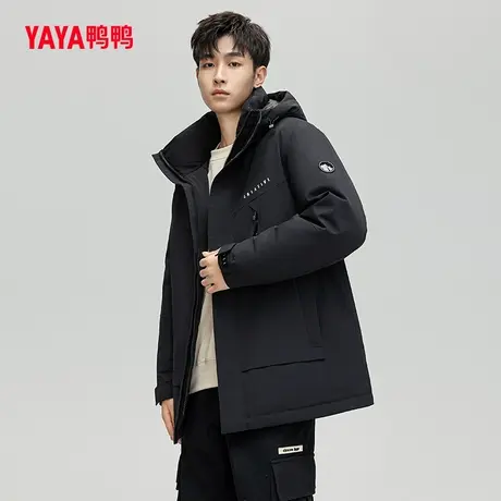 鸭鸭羽绒服男2023年秋季中长款连帽工装时尚休闲帅气保暖外套W图片