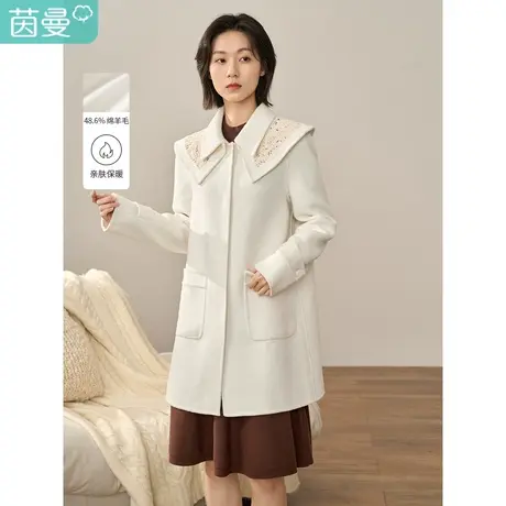 【商场同款】茵曼2023冬女装新款文艺装饰翻领百搭宽松毛呢外套图片