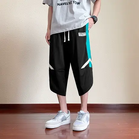 七分裤男夏季薄款潮牌宽松休闲八分裤中国风直筒阔腿冰丝工装短裤商品大图