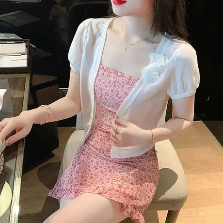 短款雪纺蕾丝防晒开衫短袖夏季配裙子时尚洋气高档外搭披肩上衣女商品大图