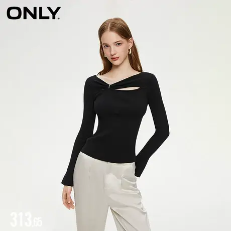 ONLY春秋休闲气质不对称修身短款针织衫女|123324015商品大图