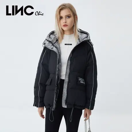 LINC金羽杰羽绒服女2023冬新款反季断码连帽女款派克服短款面包服商品大图