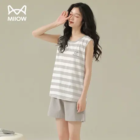 猫人睡衣女士夏季2023新款薄款大码背心无袖可外穿家居服两件套装图片