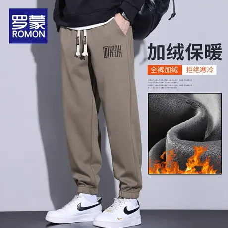 罗蒙男士休闲裤冬季2023新款运动卫裤青少年加厚加绒裤子男秋冬款商品大图