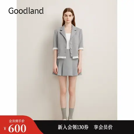 Goodland美地秋季格雷系华夫格肌理休闲西装短外套商品大图
