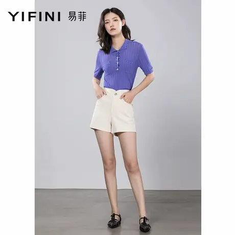 Yifini/易菲简约通勤薄款毛衫女夏季新款宽松短款套头针织衫商品大图